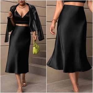07 Luxe Zipper Satin Midi Slip Skirt